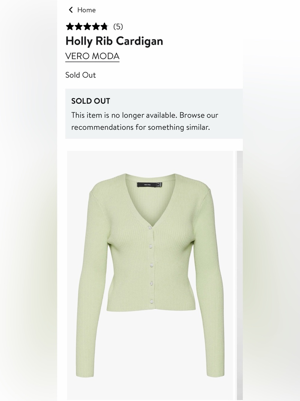 Vero Moda Ribbed V‑Neck Button Cardigan - Pale Green